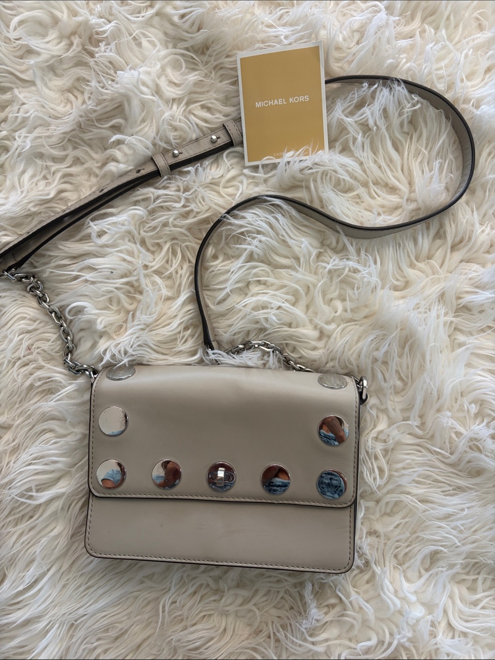 Michael Kors Taupe Leather Crossbody with Mirror Studs